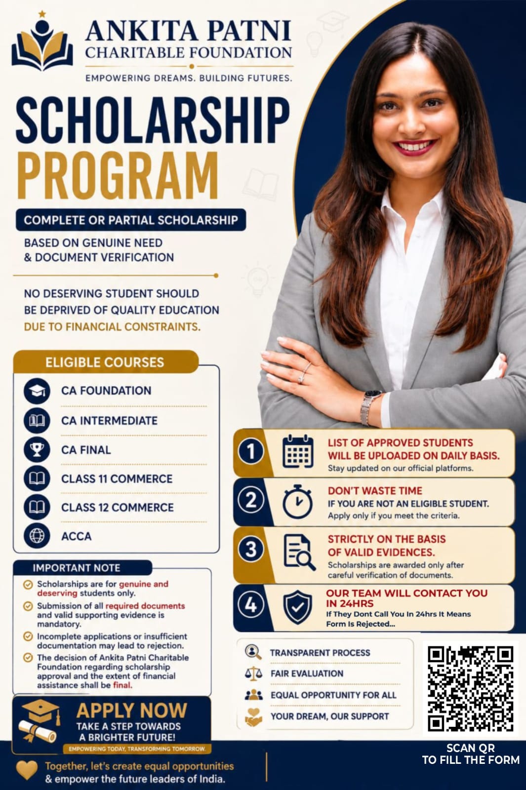 Ankita Patni Charitable Foundation Scholarship Program Poster
